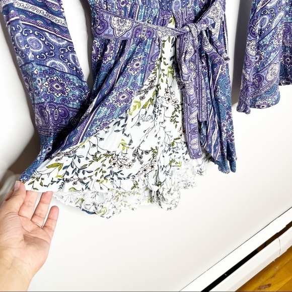 Anthropologie Some Days Lovin Purple Boho Long Sleeve Romper Dress XS - Picture 3 of 6